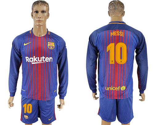 Barcelona #10 Messi Home Long Sleeves Soccer Club Jersey - Click Image to Close